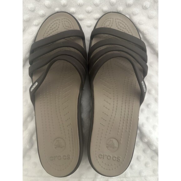 Women’s CROCS Taupe BROWN STRAPPY PLATFORM Wedge SANDAL Size 10 - Picture 2 of 10